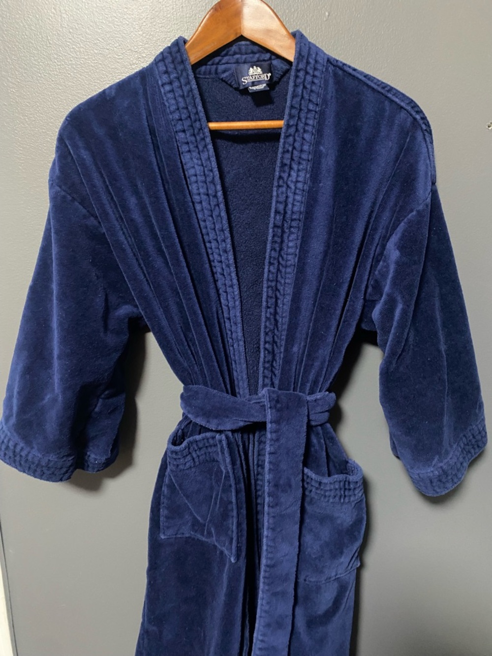 Stafford Navy Cotton Terry Robe with Hood